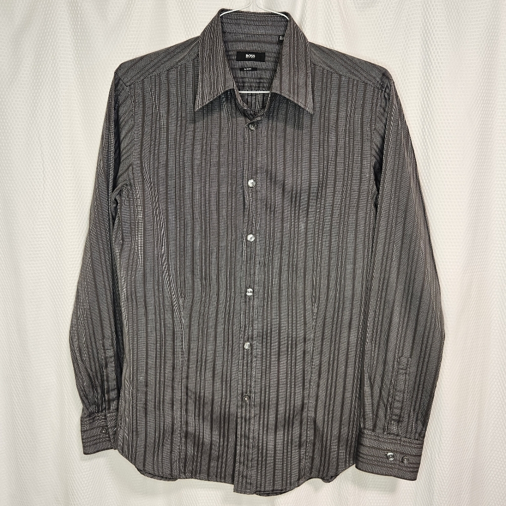 BOSS Men's Gray Striped Shirt